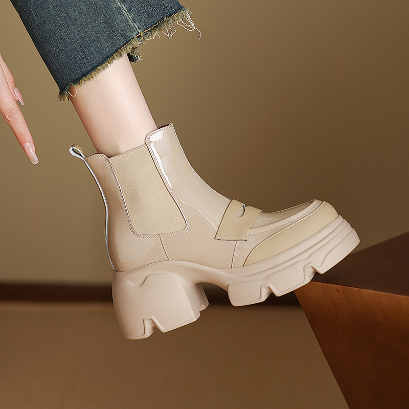 真皮牛皮加绒切尔西烟筒靴