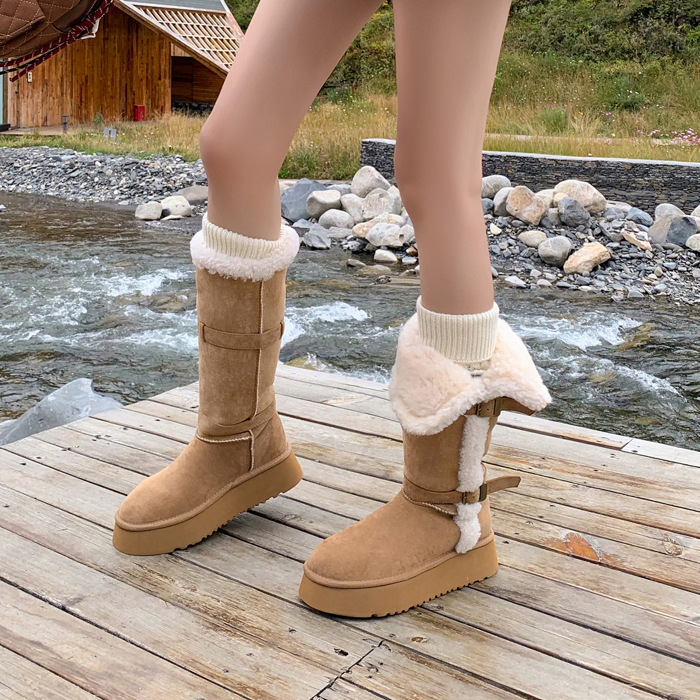 2025冬季新款小众扣带两穿雪地靴