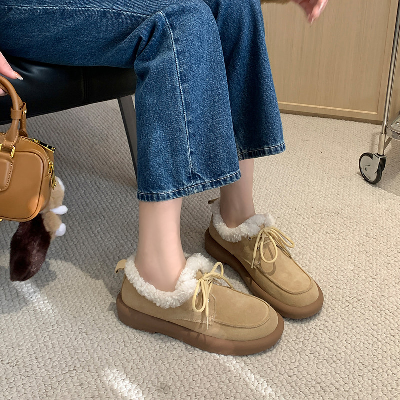 加绒羊毛勃肯鞋女秋冬厚底毛毛鞋