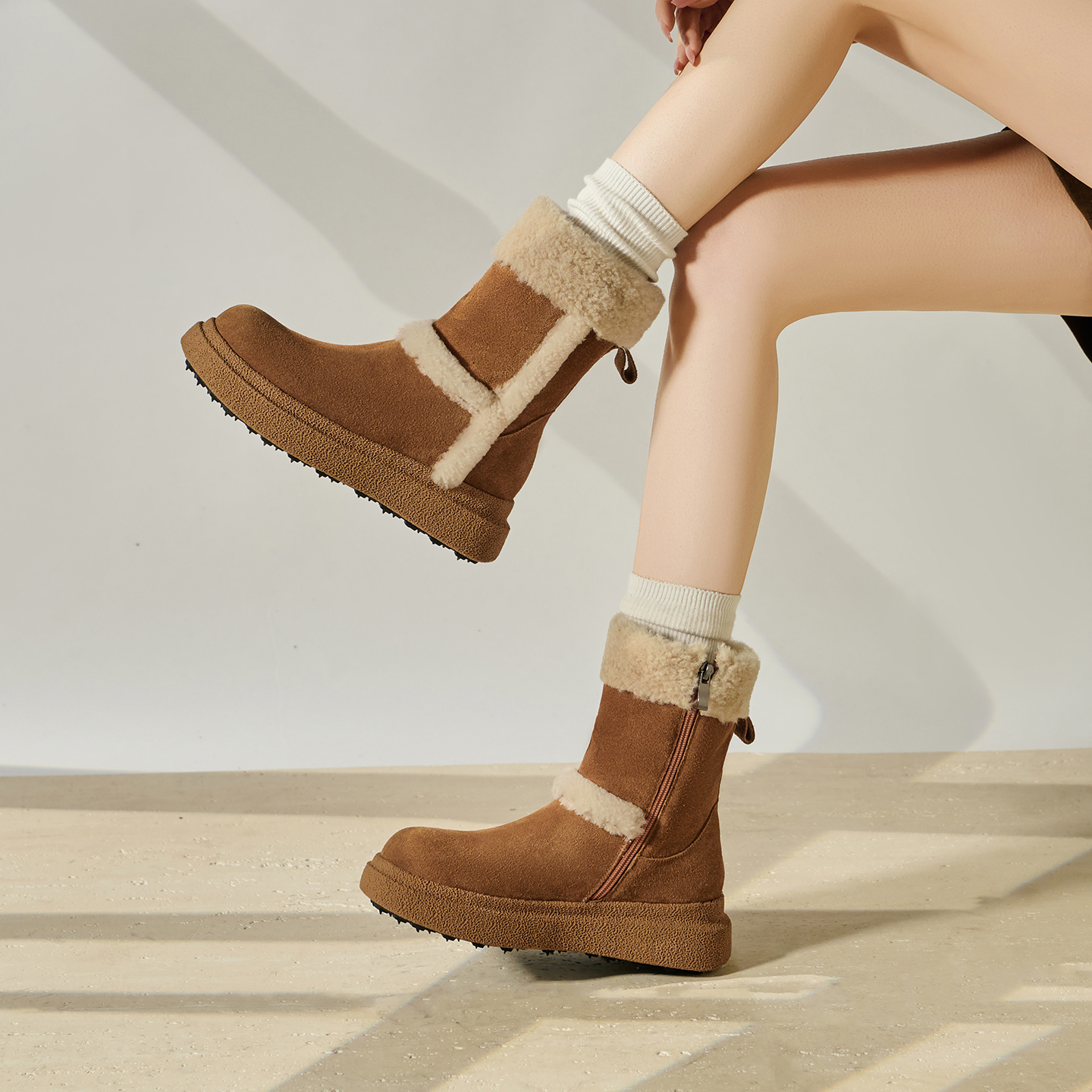 冬季棉鞋真皮侧拉链增高雪地靴