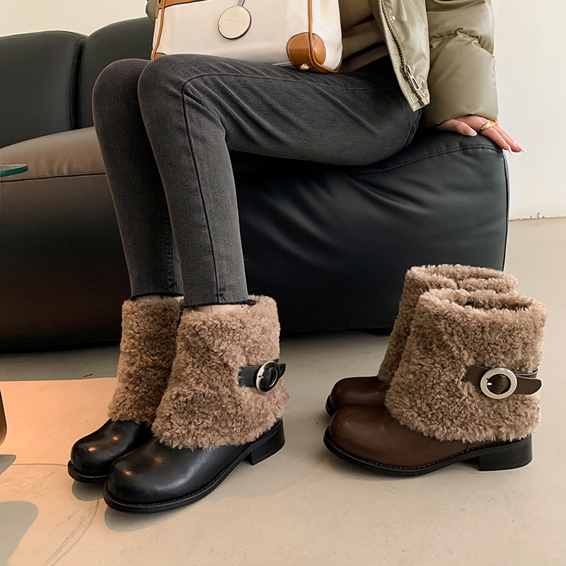 粗跟马丁靴冬保暖加绒雪地靴棉靴