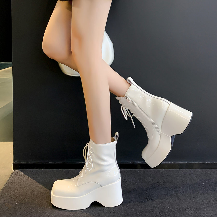 辣妹街头气质百搭系带厚底短靴