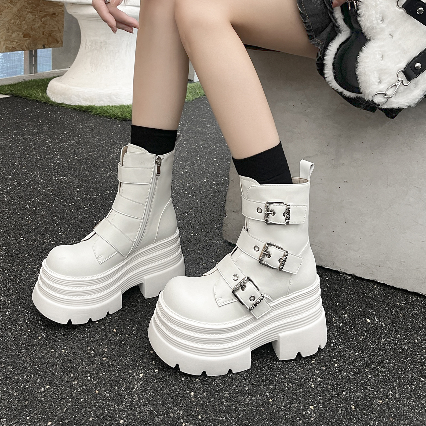 真皮超高跟增高骑士靴英伦短靴子