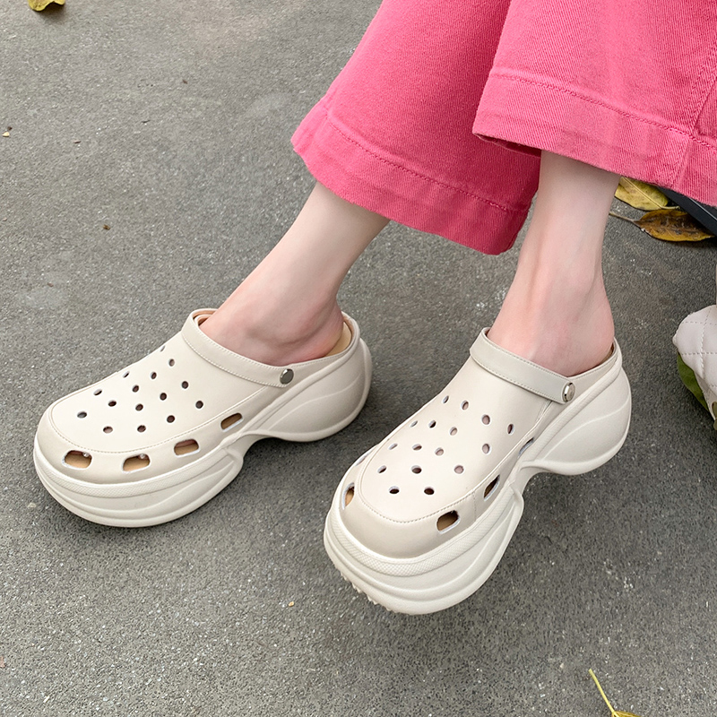 7cm夏季包头洞洞鞋女真皮厚底鞋