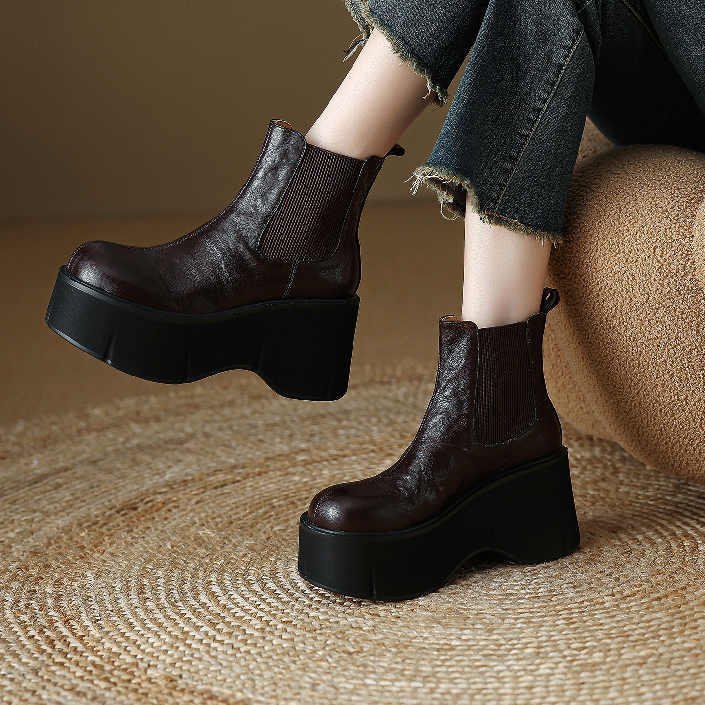 增高马丁靴松糕底小个子切尔西靴