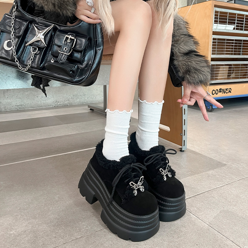 超高跟加绒保暖毛毛鞋女冬复古