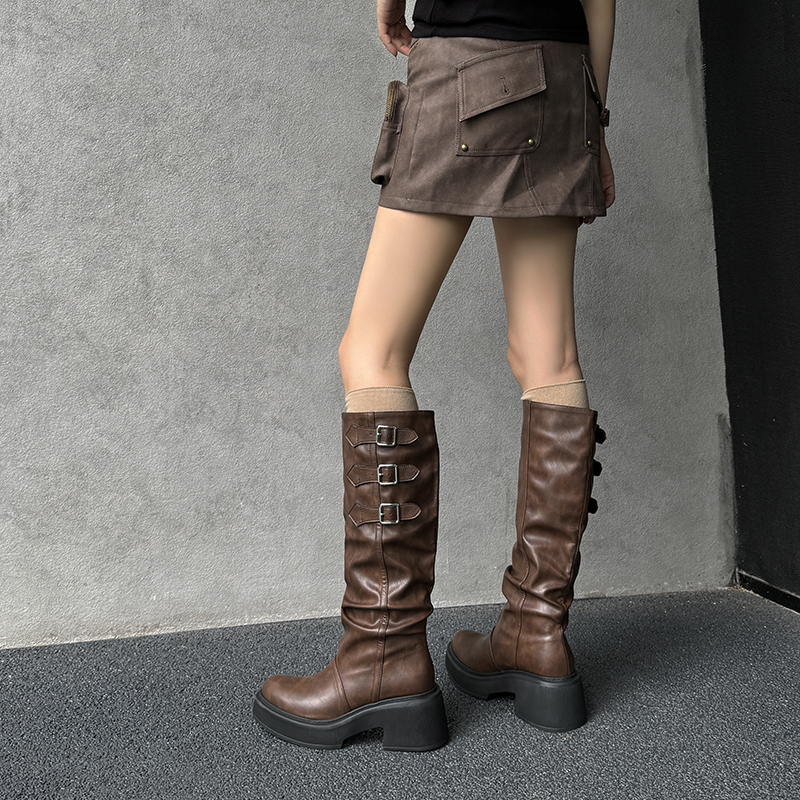 高跟裤管靴百搭显瘦褶皱堆堆靴