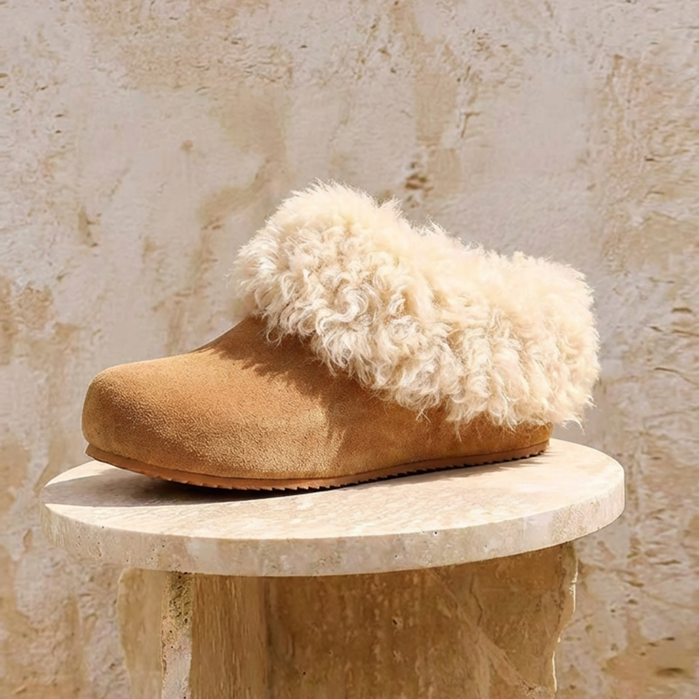 冬款真皮外穿包头拖鞋厚底毛毛鞋