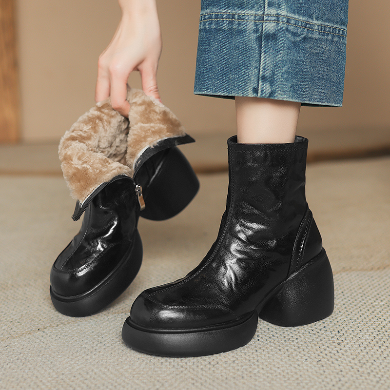 加绒加厚羊皮毛一体厚底雪地靴