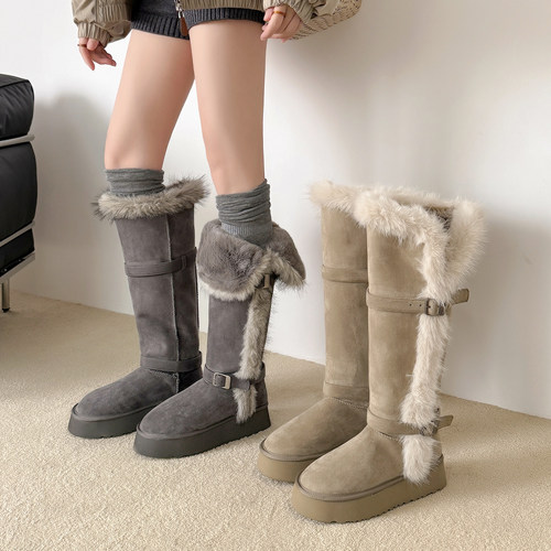 增高扣带加绒加厚长筒雪地棉鞋