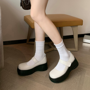 厚底玛丽珍鞋女日系jk春季小皮鞋小个子增高松糕鞋魔术贴浅口单鞋