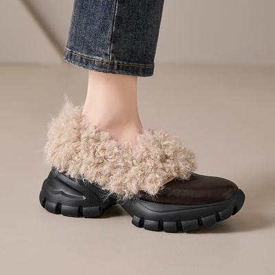 加绒加厚雪地靴粗跟高跟单鞋