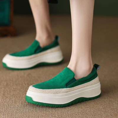 懒人鞋圆头单鞋真皮小个子松糕鞋