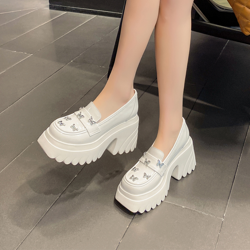 金属蝴蝶松糕鞋女厚底真皮2023年