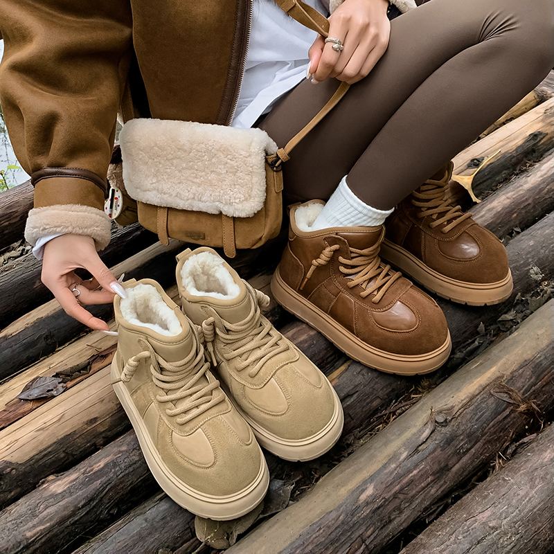 厚底丑萌系带雪地靴女冬季款大头