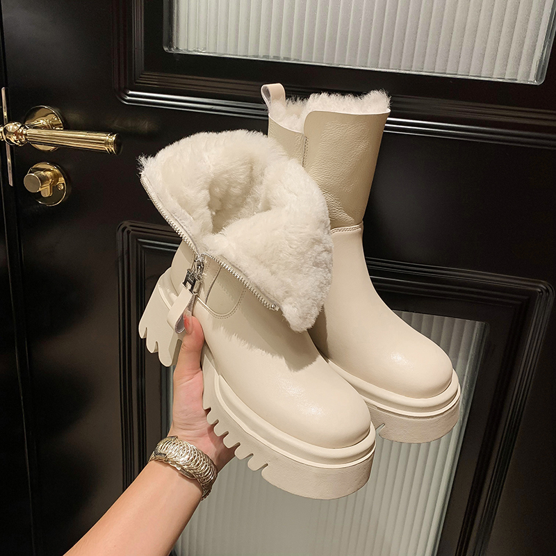 羊皮毛一体雪地靴女2024新款厚底