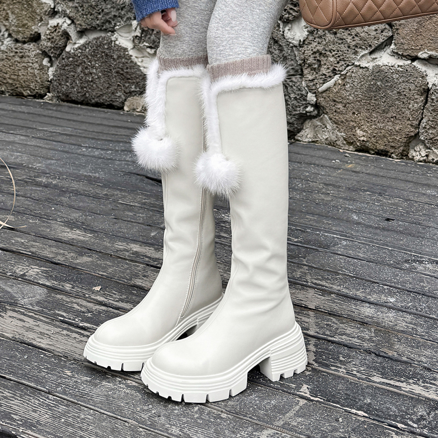 冬季新款棉鞋高跟白色保暖雪地靴