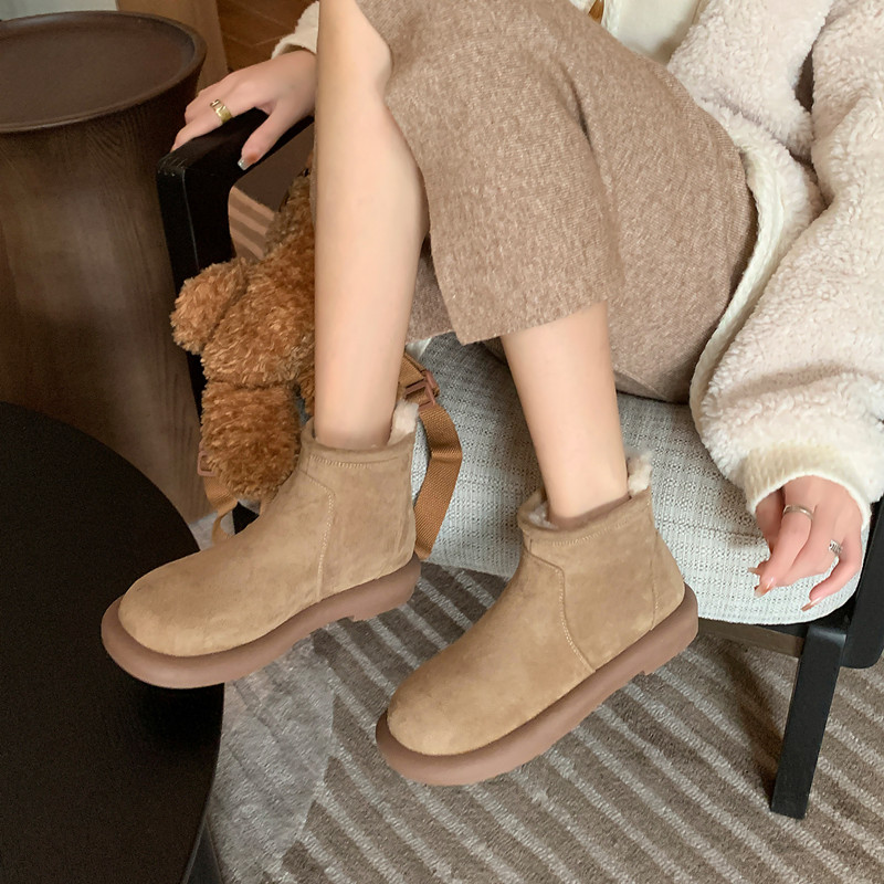 绒面加绒加厚羊毛厚底保暖短靴