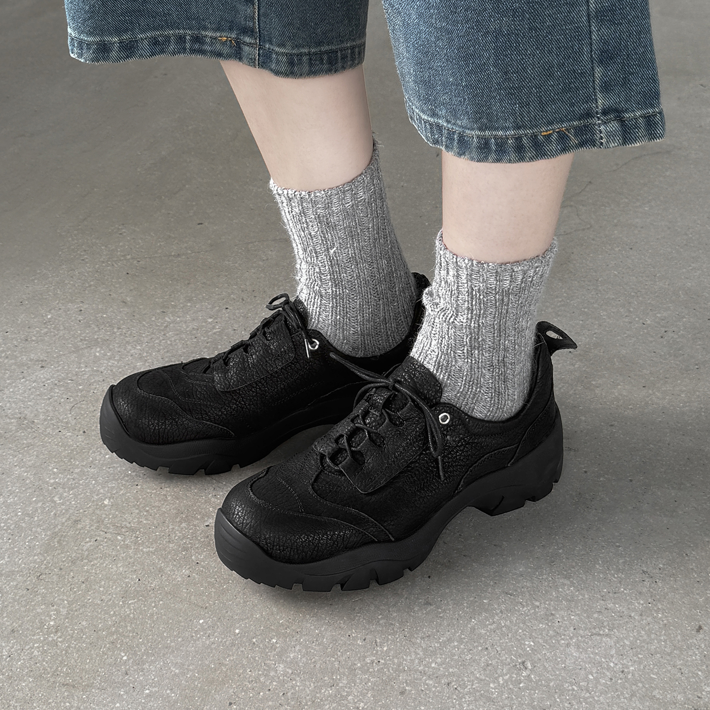 4.5cm棕色低帮厚底休闲徒步鞋女