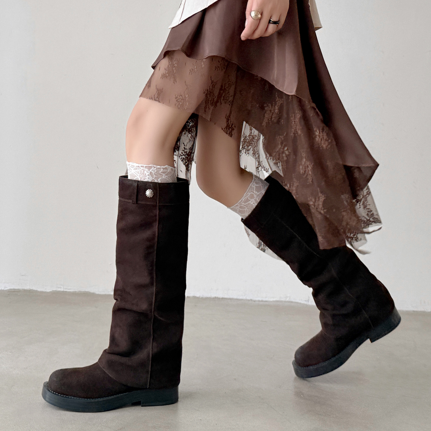 真皮骑士靴复古显瘦不过膝长靴