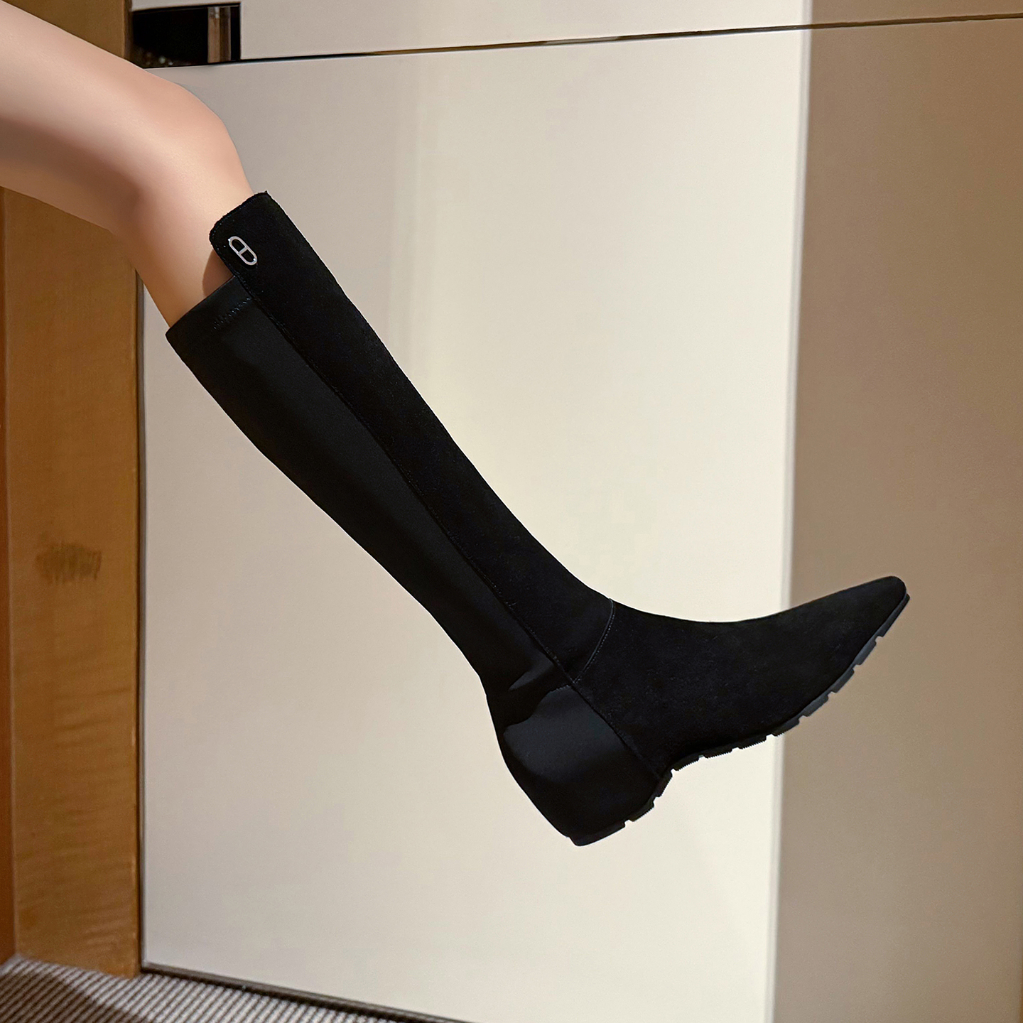 新款磨砂真皮高筒靴不过膝长靴