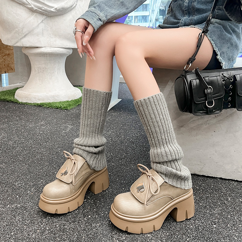 粗高跟厚底真皮系带深口单鞋女