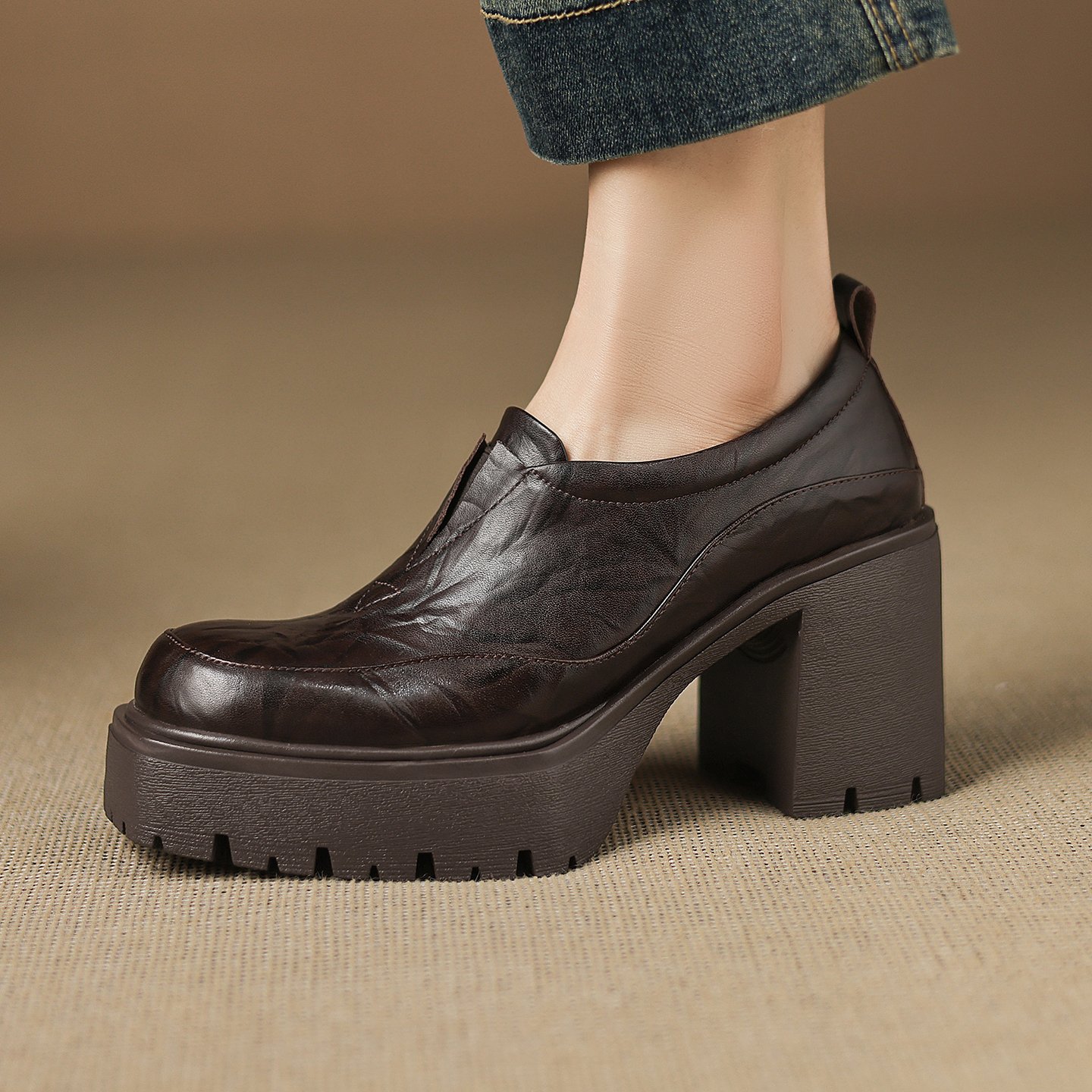 8cm小个子防水台厚底增高单鞋