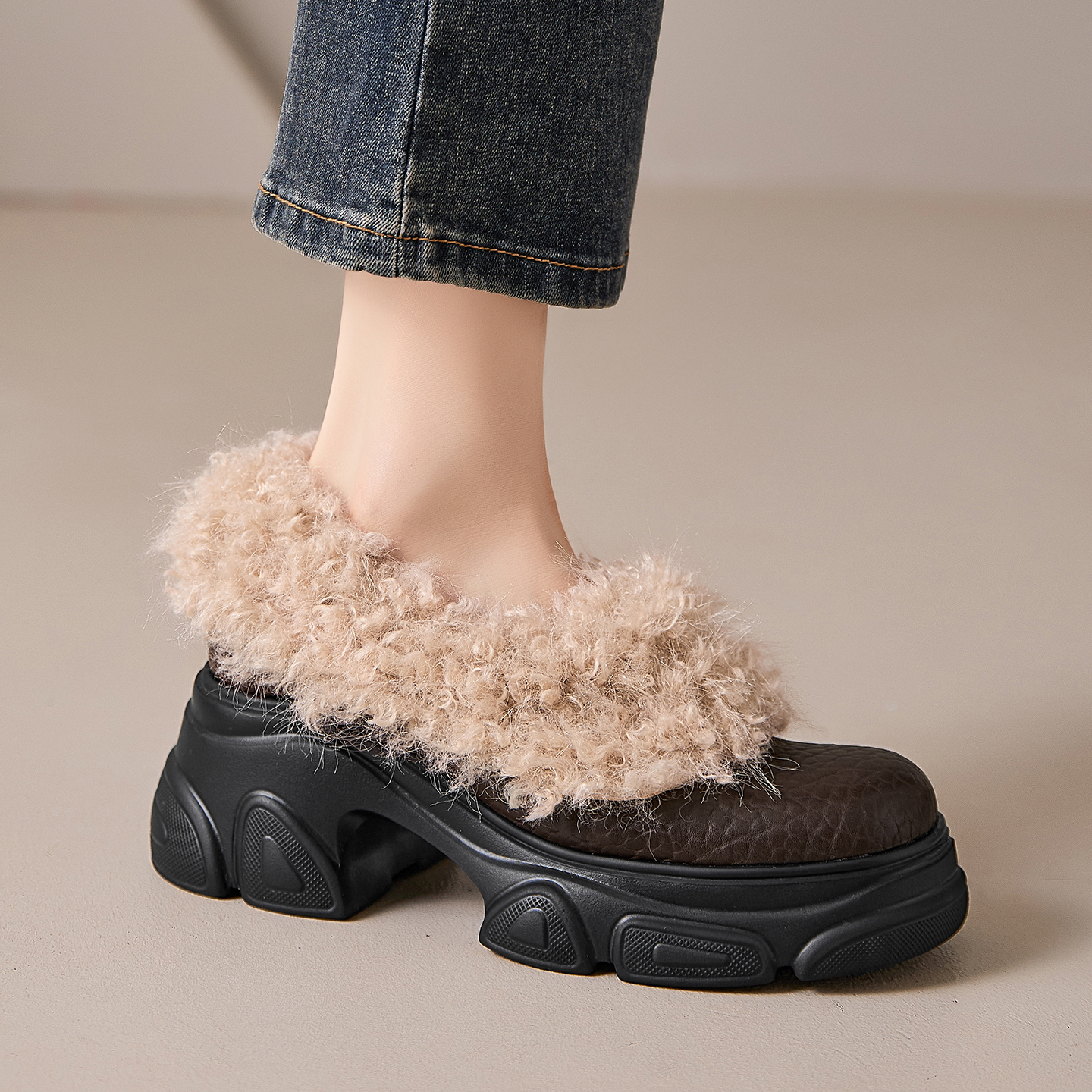 棉靴厚底一脚蹬加绒保暖小皮鞋