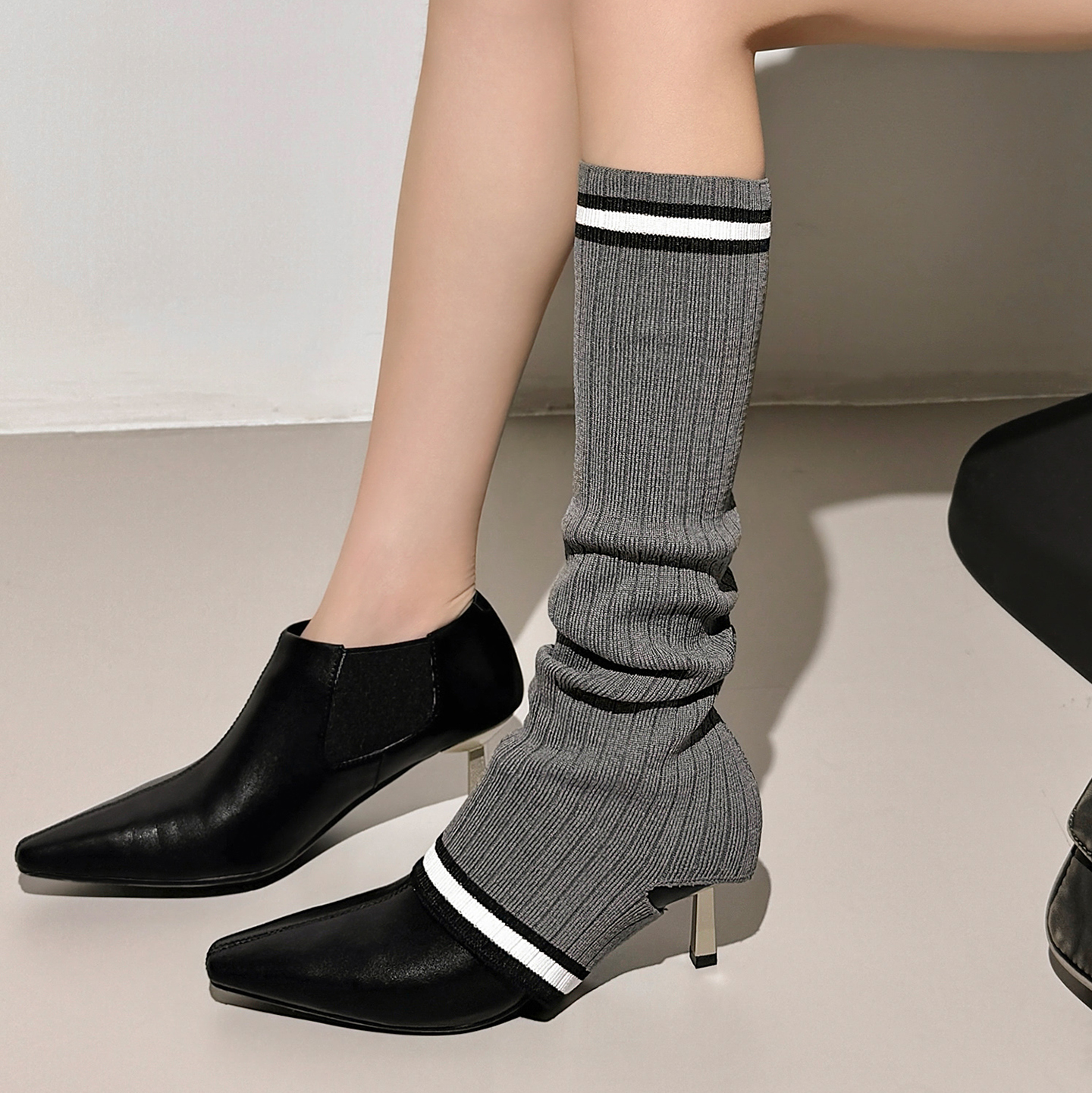 两穿真皮瘦瘦靴辣妹包腿高跟袜靴
