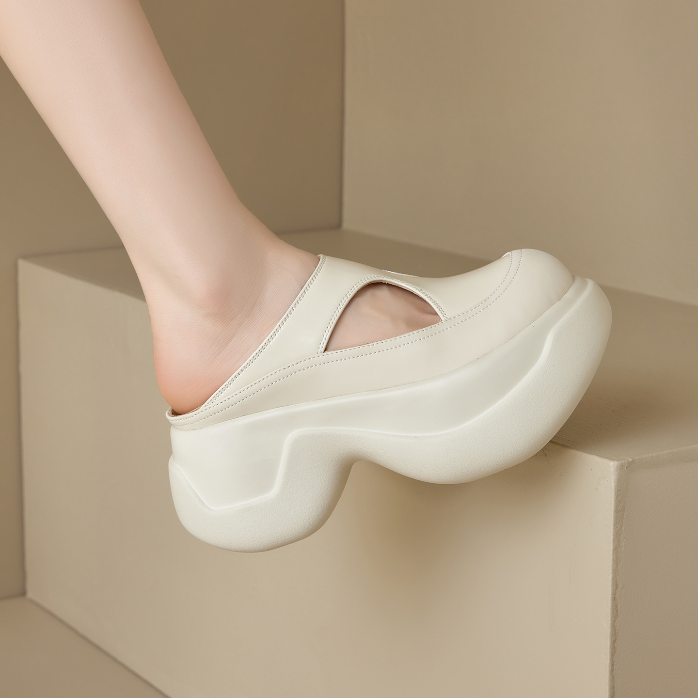 8cm厚底一脚蹬穆勒鞋女夏季