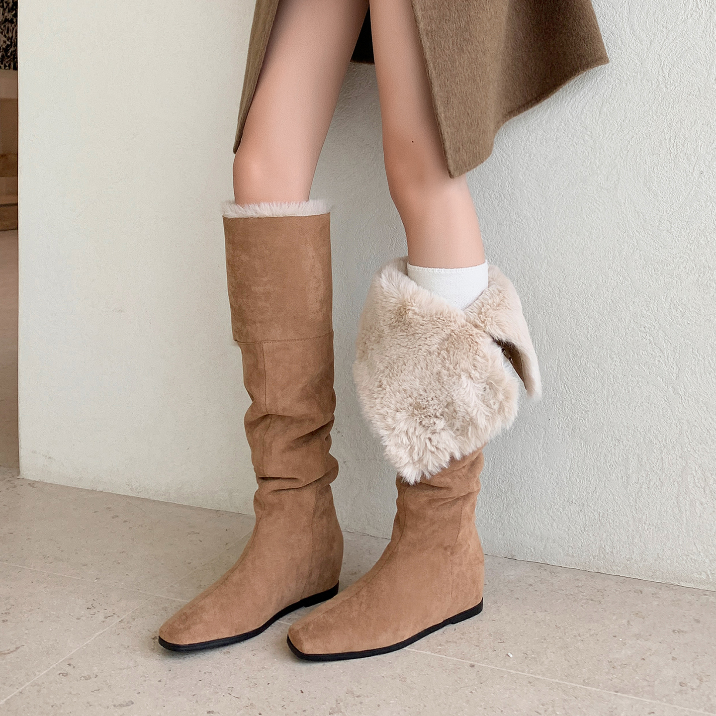 显瘦高筒靴子翻毛保暖厚绒长棉靴