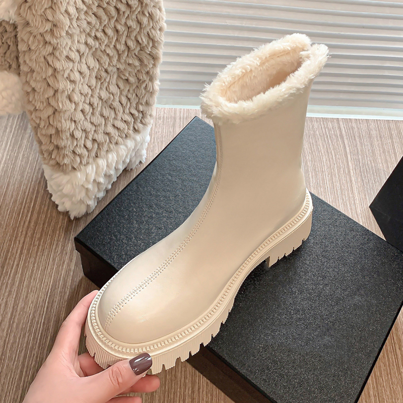 加厚短靴英伦风瘦瘦腿真皮大棉鞋