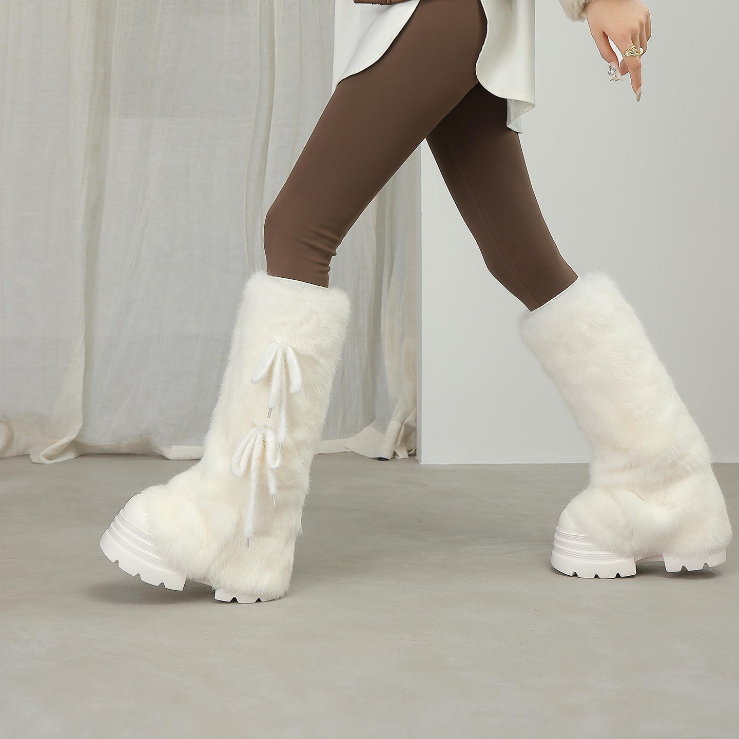 10cm厚底增高兔毛时装靴子女