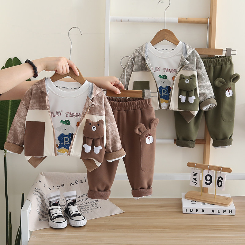 男童春装1-3套装帅气2026新款洋气儿童韩版三件套宝宝4-5岁卡通潮