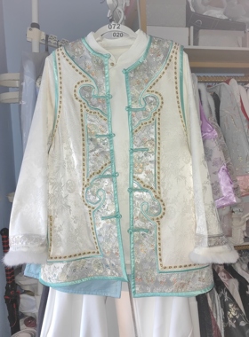 罗绮者72号重工刺绣高端格格比甲对襟中长款马甲+加绒高端料长袖