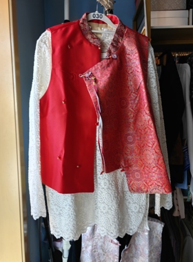 罗绮者30号新中式国风红色宋锦马甲+提花加厚加长款盘扣唐装上衣