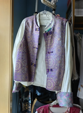 罗绮者37号新中式国风紫色宋锦马甲+长袖软缎衫+冬款加棉人丝马甲