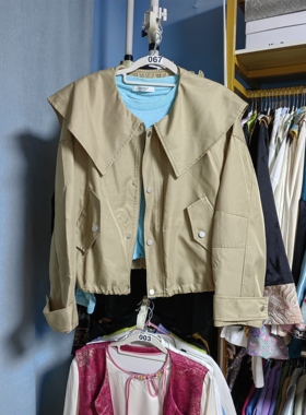 罗绮者67号浅蓝色抽绳卫衣颜色超好看+杏色大翻领拉链减龄短外套