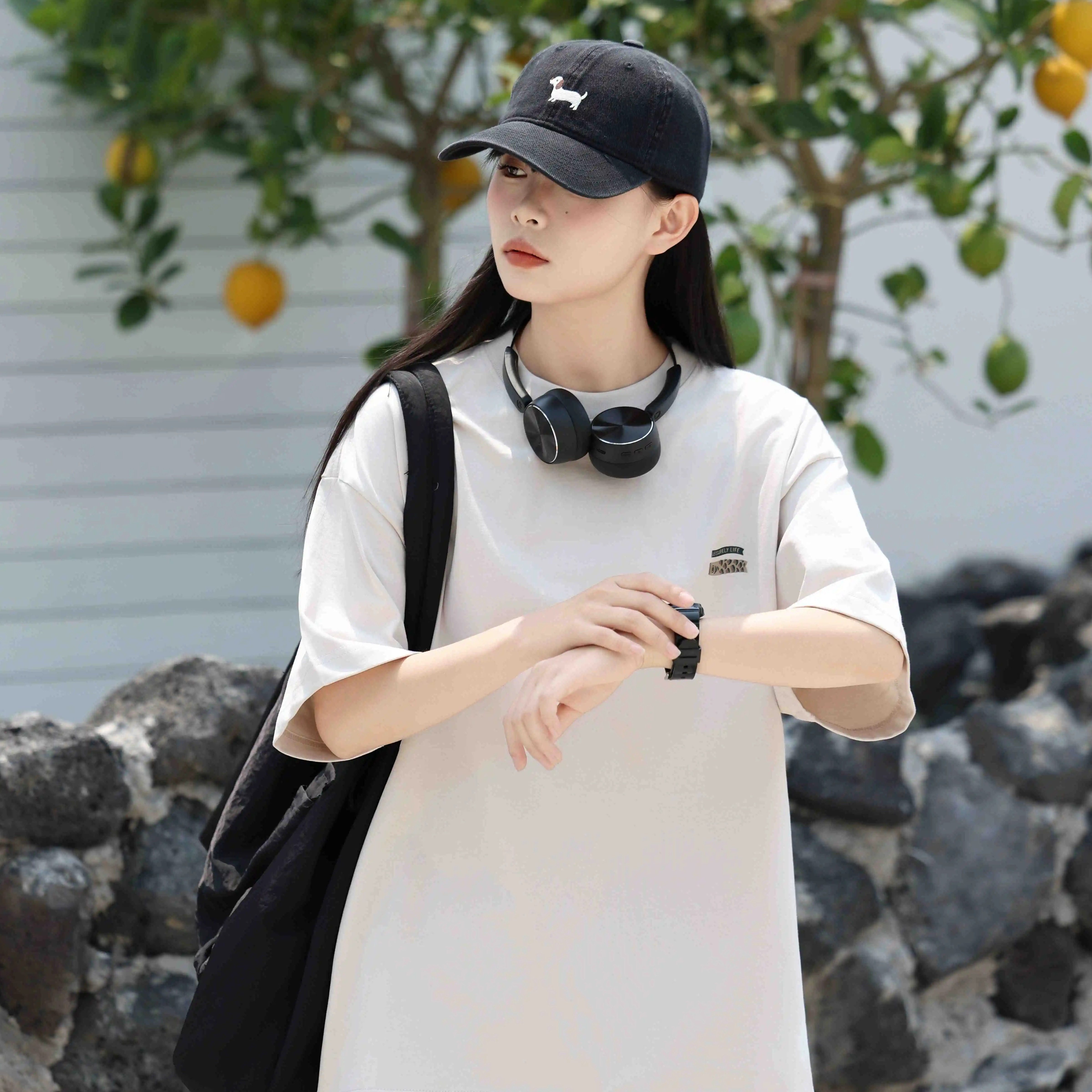 BR日系复古背后趣味印花短袖T恤男女夏季宽松设计感个性280G半袖