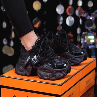 百搭休闲鞋 女潮酷亮片增高运动鞋 7cm小个子厚底老爹鞋 夏季