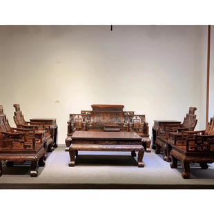 老挝大红酸枝卷书沙发 交趾黄檀沙发 家具客厅茶几 明清古典中式