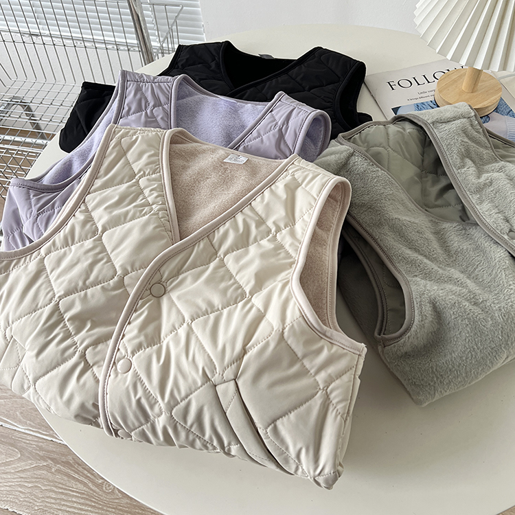 两面穿加绒马夹背心菱格保暖上衣