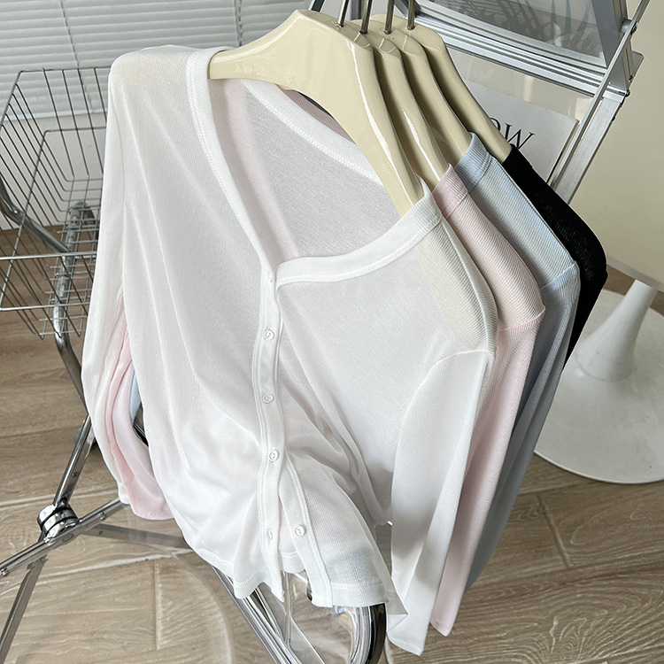 淡粉色长袖针织防晒开衫女夏季