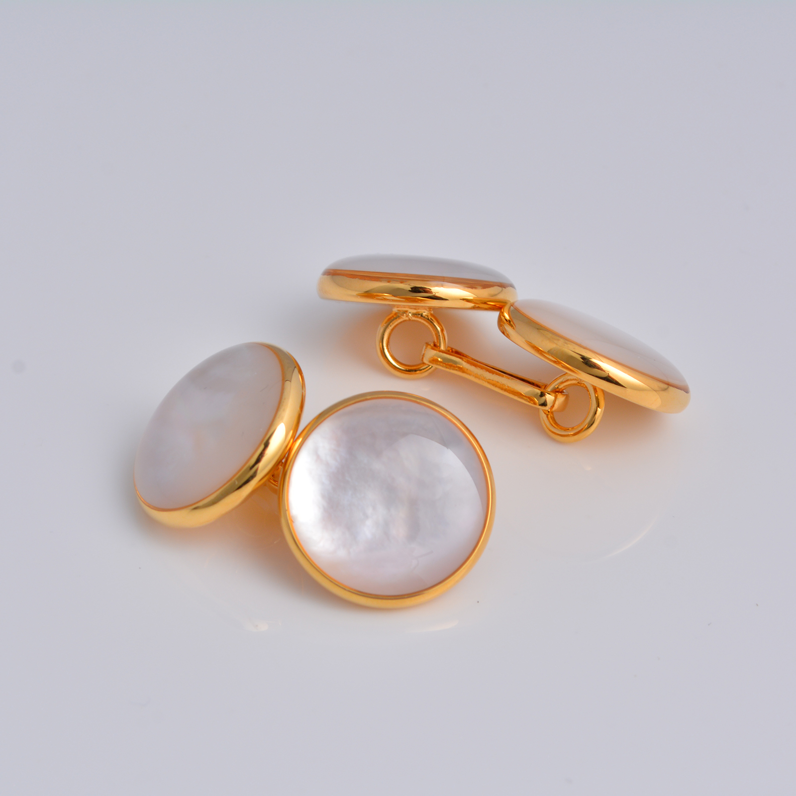 天然贝母18K金精美链条袖扣