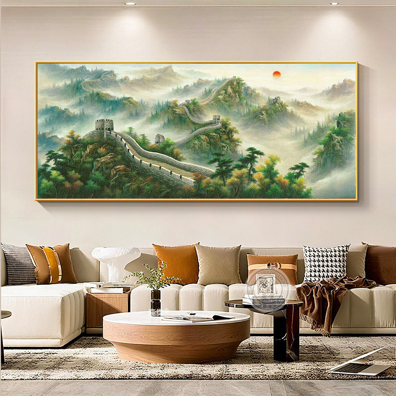 客厅图靠山家居装饰画万里长城墙壁挂画旭日东升办公室客厅装饰品