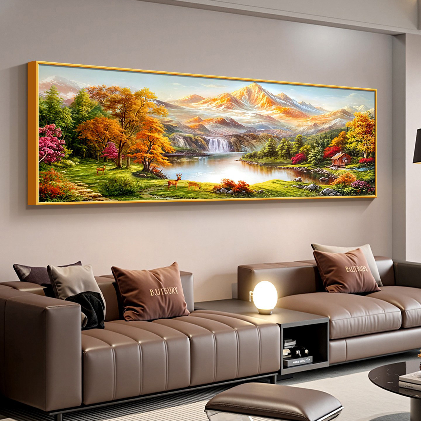 装饰画有聚宝盆沙发卧室感背背景墙山水画客厅挂画画靠山高级床头