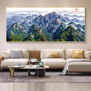 旭日东升沙发后装饰画现代简约青山壁画客厅挂画聚财高级感东墙画