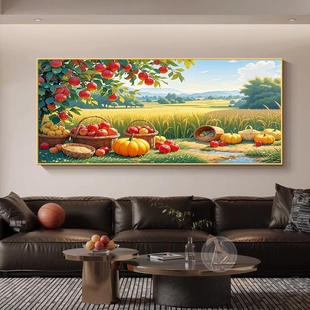 挂画饭店苹果五谷丰登装饰画水稻壁画事事如意有框图餐厅丰收麦田