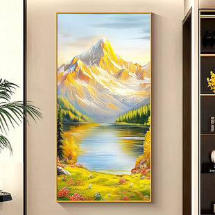 挂画轻奢走廊山水画过壁画高级竖版 饰画 道感玄关聚财聚宝盆金山装