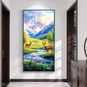 福鹿玄关太阳日出画装饰画靠山流水生财客厅挂画金山壁画墙面装饰